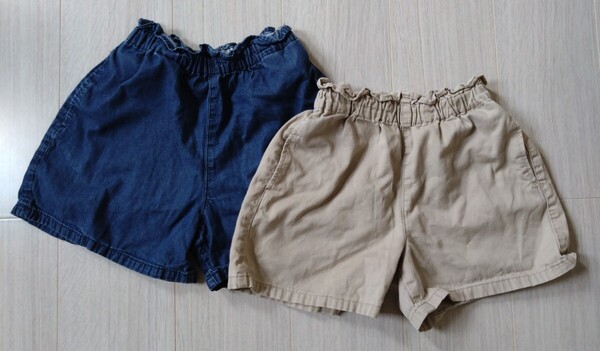 ショートパンツ ベージュ デニム キッズ 女の子 130 GU 西松屋 2枚セット