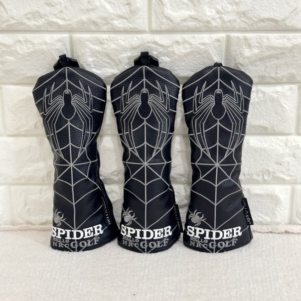 【UT】ゴルフクラブ ヘッドカバー ユーティリティ 3点セット 黒 スパイダー