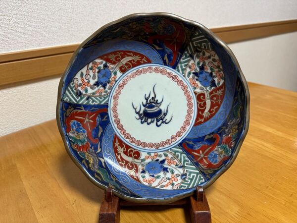 年代物 江戸期古伊万里染錦 大明年製銘 大きめ22、5センチお皿 色絵染付祥瑞柄 飾皿 赤絵 飾り皿