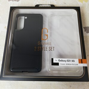 B級品 Galaxy S21用 ソフトケース 2種類セット クリア カーボン調ブラック 36550027