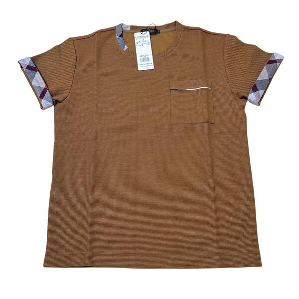 新品 タグ付き ブラックレーベルクレストブリッジ BLACK LABEL CRESTBRIDGE Tシャツ カットソー 半袖 チェック 切替 リネン S クルーネック