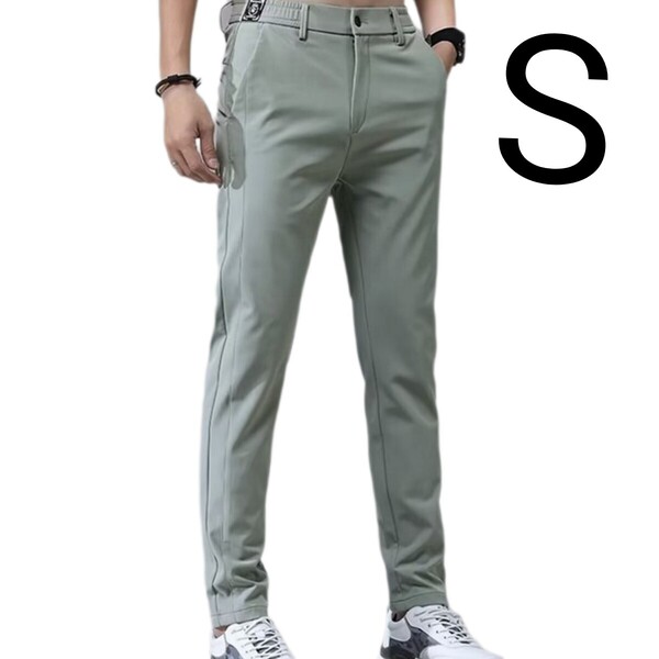 ストレッチパンツ ライトグリーン S アイスシルク ロングパンツ ゴルフ ウェア カジュアル スポーツ ズボン 通勤 オフィス GOLF パンツ