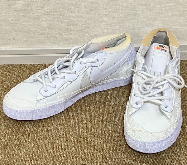 J094☆送料無料☆美品 Nike×sacai/ナイキ サカイ『DM6443-100 SACAI×BLAZER LOW WHITE PATENT LEATHER 28cm』ブレーザー ロー スニーカー
