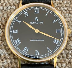 J15☆送料無料☆RENAUTUS/ルノータス カスタム オーダー ウォッチ ブラック ユニセックス 黒文字盤 腕時計 中古品 GENUINE LEATHER