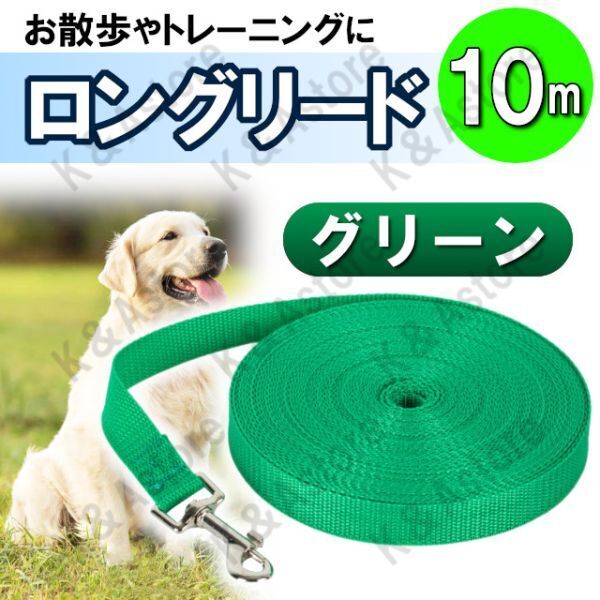 ロングリード 10m 犬用 ドッグラン ペット 散歩 小型犬 中型犬 大型犬 長い リード 絡まない しつけ トレーニング グリーン 緑