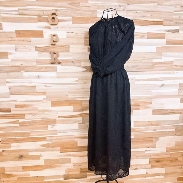 未使用【ザラ】透け感シアー 刺繍フラワー 花柄 ロング ワンピース XS 黒【HFby6PR】レディース・洋服・春夏・秋冬【3SUY】