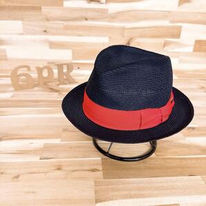 高級感【ノックス】レッド リボン メタル ロゴ ストローハット 紺ネイビー×赤【HFby6PR】メンズ・帽子・春夏【7LCC】