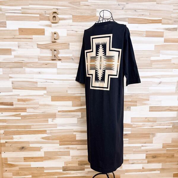 【ペンドルトン】ロング Tシャツ ワンピース バック プリント 黒×ベージュ【HFby6PR】レディース・洋服・春夏【9RLG】