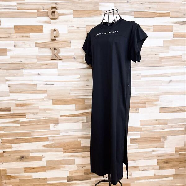 美品【ディーゼル】ロング Tシャツ ワンピース ロゴ 刺繍×プリント S 黒×白【HFby6PR】レディース・洋服・春夏【6DDM】