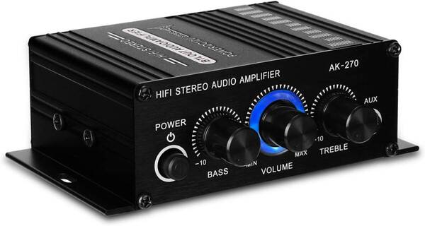 ミニパワーアンプ AK270 低音 高音 EQ 2.0W 2chス テレオオーディオアンプ AC付き未使用品