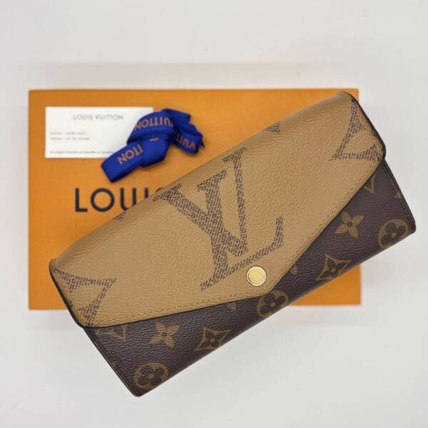 洗練×遊び心★ LOUIS VUITTON ルイヴィトン 長財布 ジャイアントモノグラム リバース ポルトフォイユ・サラ M80726 ベージュ×ブラウン