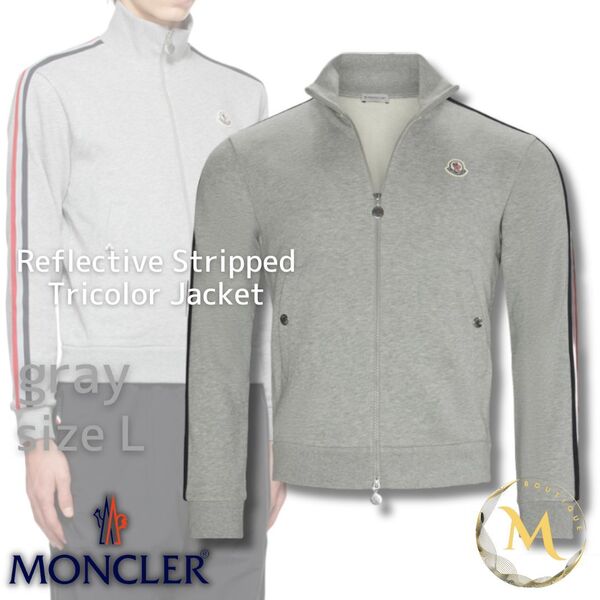 定価12万円!!【新品未使用タグ付き・本物保証】MONCLER Stripped Maglia Tricot Cardiganトラックジャージ 上着 Lサイズ グレー色