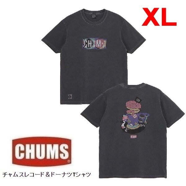 CHUMS チャムス レコード&ドーナツTシャツ ブラック XL CH01-2530 メンズ Tシャツ バックプリント アウトドア