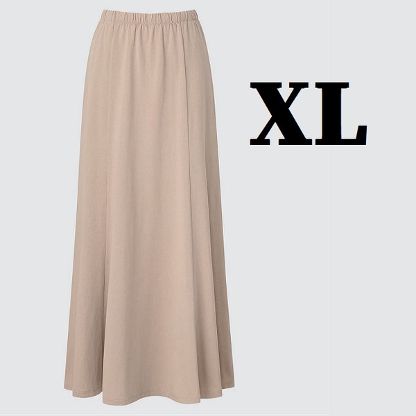 送料無料 即決 未使用 XL XXL◆細見え フレアロングスカート◆ 大きいサイズ ベージュ ユニクロ