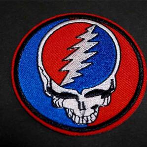 青赤円頭蓋骨■新品 『Grateful Dead』グレイトフルデッド 刺繍ワッペン■バイク ライダー おしゃれ リメイク■ 洋服・衣類・衣服DIY■激渋