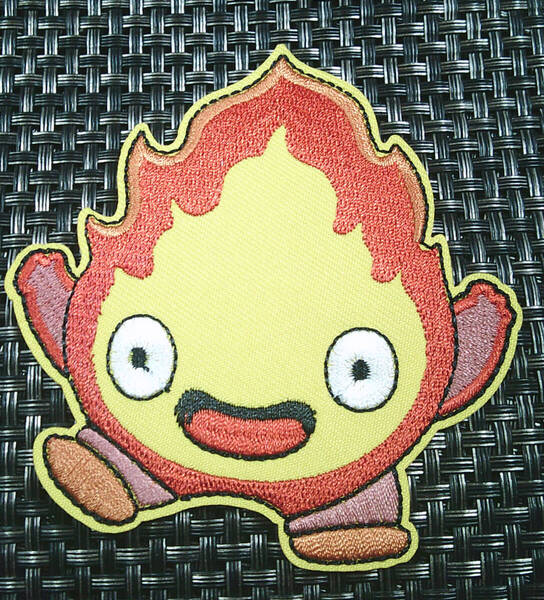 《黄赤US萌焚火くん》◆新品 焚き火 ファイヤー 刺繍ワッペン(パッチ)◆キャンプ 萌えキャラ