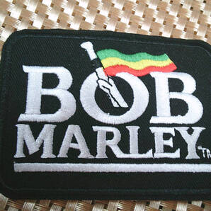 《黒四BM音楽》■角丸四角 黒白◆音魂 BOB MARLEY ボブ・マーリージャマイカ シンガーソング ミュージシャン レゲエ ギター 刺繍ワッペン