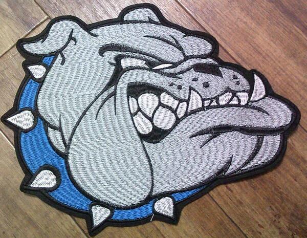 《特大■灰青US猛犬顔》◆新品 猛犬 ブルドッグ Bulldog Head 刺繍ワッペン◇アメフト スポーツ サバゲー・ミリタリー◎洋服・衣類DIY
