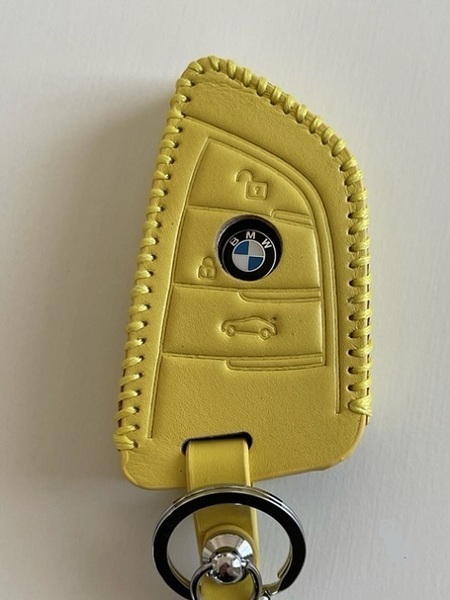牛革ぴったりフィット BMW Xタイプ スマートキーケース イエロー色 1