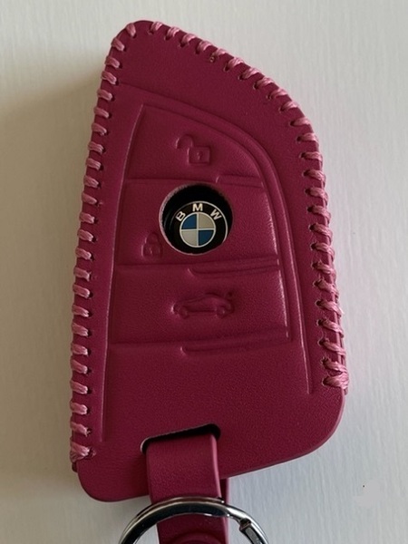 牛革ぴったりフィット BMW Xタイプ スマートキーケース ローズレッド色 1