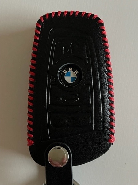 牛革 ジャストフィット BMW スマートキーケース Fシリーズ 黒色縫い糸赤 1