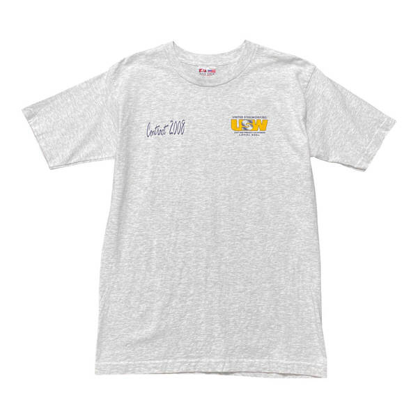 00S USA製 ヴィンテージ ユナイテッドスチールワーカーズ コットン クルーネック Tシャツ メンズM ライトグレー BA3487