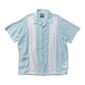 古着 Haggar ハガー リネン/レーヨン 開襟 半袖シャツ リネンシャツ レーヨンシャツ ロカビリーシャツ メンズXL相当 サックスブルー BF2575