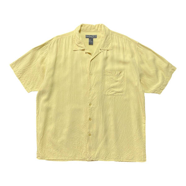 USA 古着 MAXWELL&CO. ヴィンテージ シルク リップストップ 開襟 半袖シャツ シルクシャツ メンズXL イエロー オープンカラー BF2577