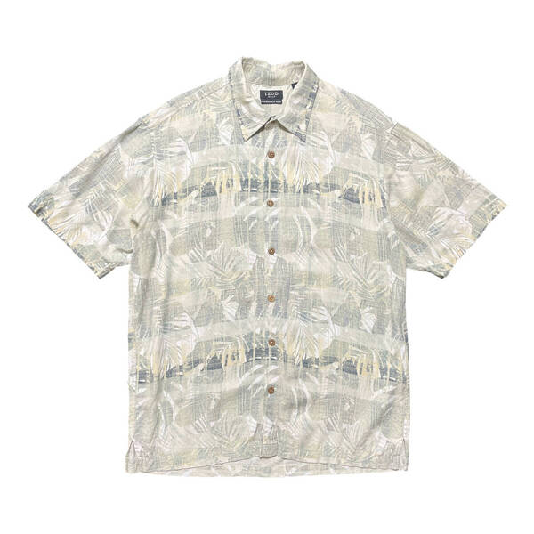 USA 古着 IZOD GOLF アロハシャツ ハワイアンシャツ シルク/レーヨン リーフ柄 ボーダー メンズL BF2559