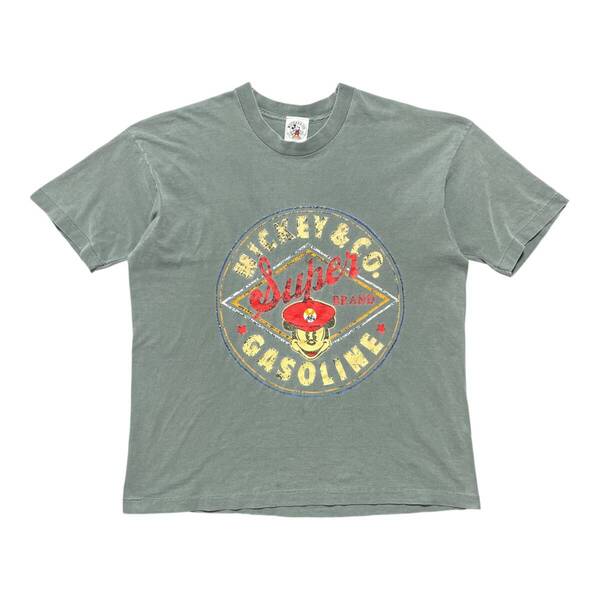 古着 USA製 90S ディズニー ミッキーマウス マリオ パロディー プリント ヴィンテージ Tシャツ カーキ シングルステッチ Disney BA3556