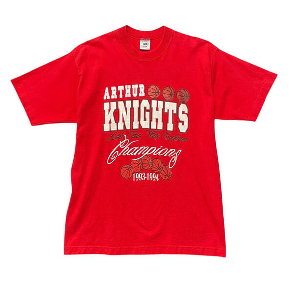USA 古着 90S USA製 ヴィンテージ アーサーナイツ バスケットボール コットン クルーネック Tシャツ メンズL BA3545