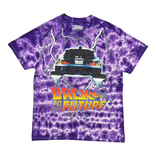 USA 古着 映画 バックトゥザフューチャー デロリアン サンダー Tシャツ プリント タイダイ パープル メンズL BA3574
