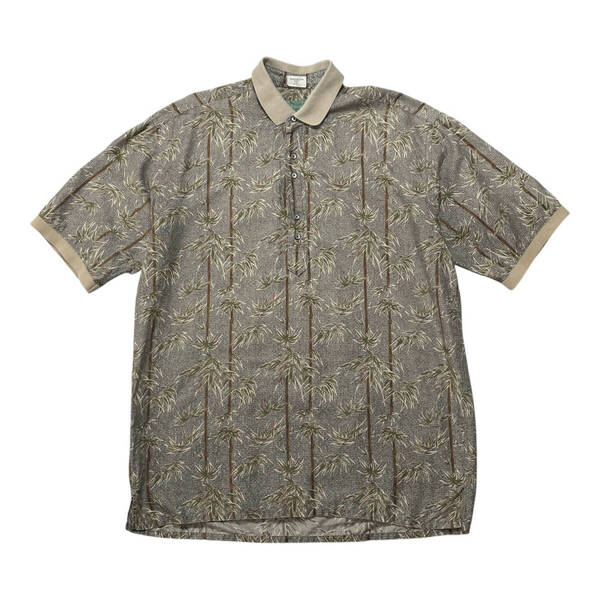 USA 古着 90S USA製 MICHAEL THOMAS コットン バンブー柄 プルオーバー アロハシャツ ポロシャツ ハワイアンシャツ メンズL BF2689