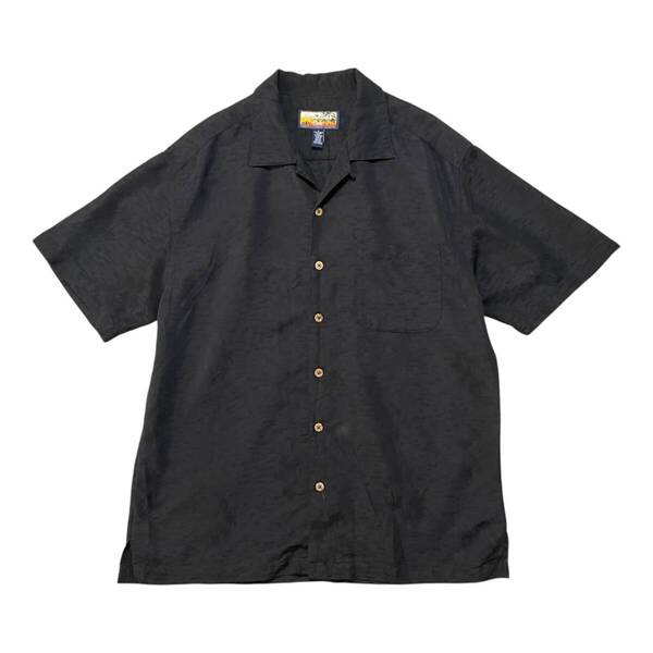 古着 Havana Jack's Cafe ハバナジャックスカフェ レーヨン/ポリ 開襟 アロハシャツ ハワイアンシャツ ジャガード メンズL ブラック BF2688