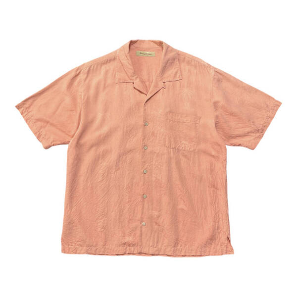 USA 古着 Tommy Bahama トミーバハマ アロハシャツ キャンプシャツ シルク 開襟 ジャガード ピンク メンズL BF2632