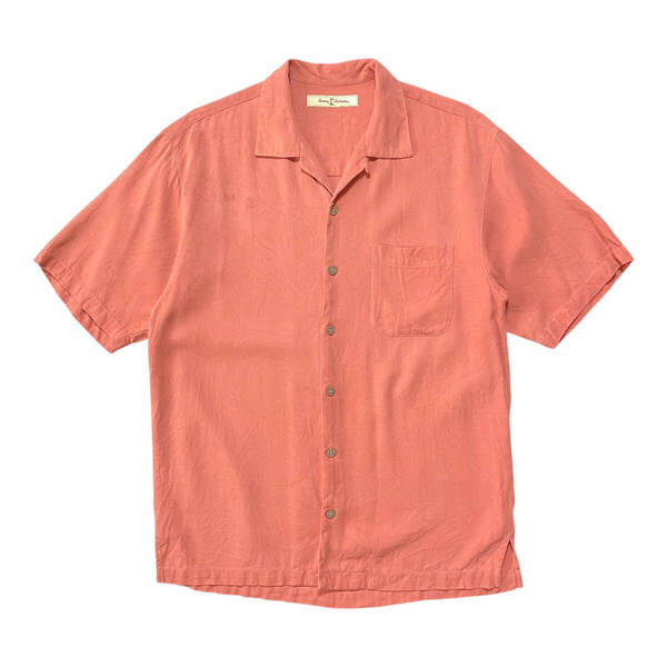 USA 古着 Tommy Bahama トミーバハマ 開襟 キャンプシャツ ビーチシャツ アロハシャツ ハワイアンシャツ メンズS 薄レッド系 BF2746