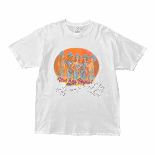 USA 古着 00S ディックフィニーズ ヴィンテージ Tシャツ ラスベガス ダンサー プリント ホワイト メンズXL クルーネック BA3621