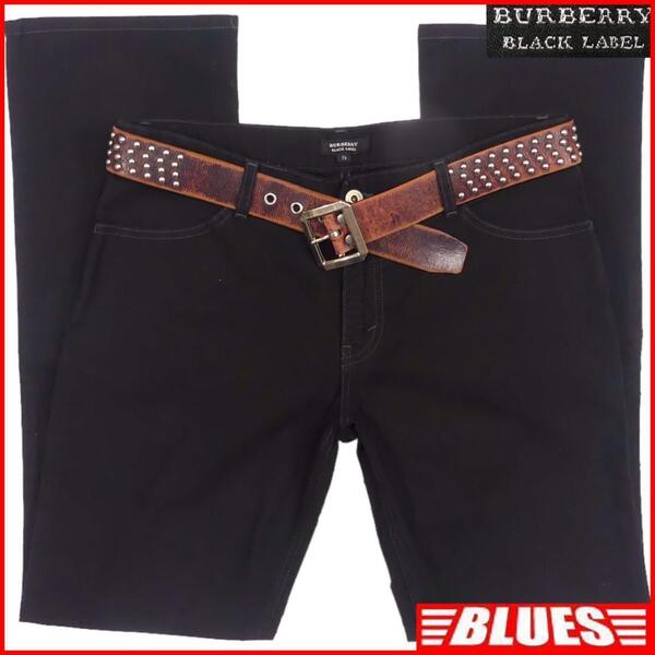 即決★日本製 BURBERRY BLACK LABE★W33位 ブーツカットパンツ 廃盤 バーバリーブラックレーベル メンズ 76 黒 ブーツカット 刺繍