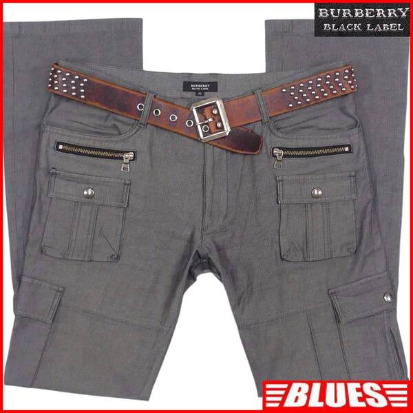 即決★BURBERRY BLACK LABE★W33位 ブッシュパンツ 廃盤 バーバリーブラックレーベル メンズ グレー 82 ノバチェック ナイト刺繍