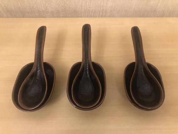 レンゲ&レンゲ受け 3個セット 無印良品 有田焼 陶磁器 ブラック&ブラウン レンゲ長15㎝