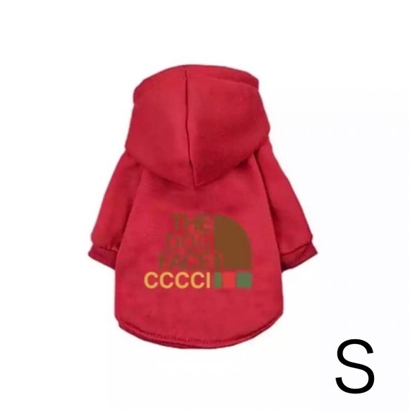 ドックフェイス 犬服 ペット服 裏起毛フード付きパーカー サイズS レッド