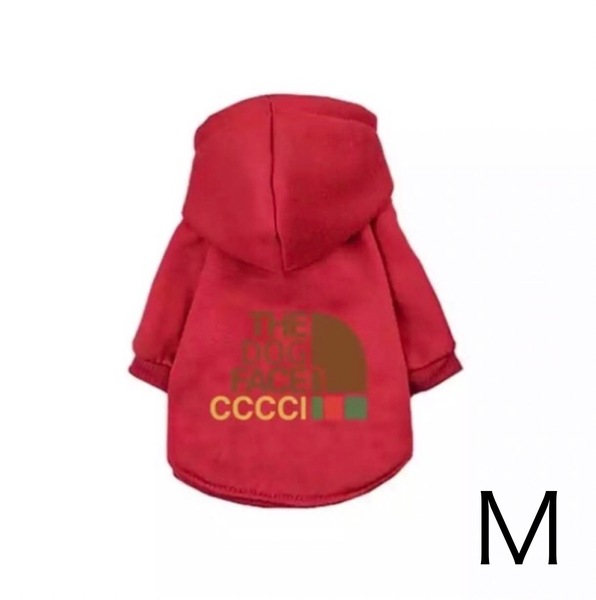 ドックフェイス 犬服 ペット服 裏起毛フード付きパーカー サイズM レッド