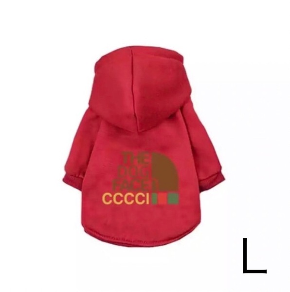 ドックフェイス 犬服 ペット服 裏起毛フード付きパーカー サイズL レッド