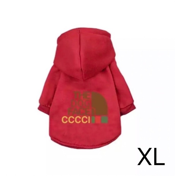 ドックフェイス 犬服 ペット服 裏起毛フード付きパーカー サイズXL レッド