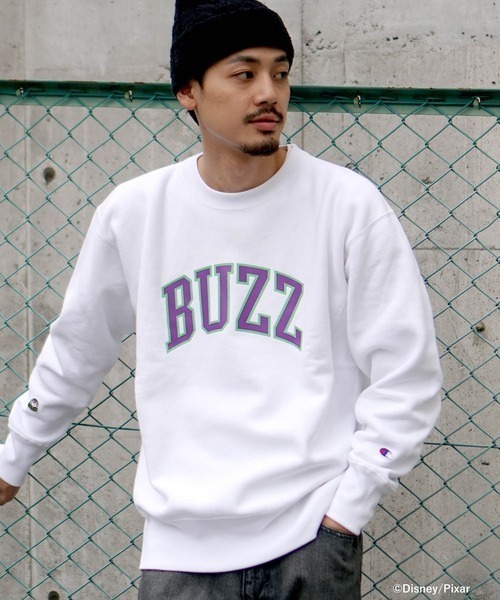 L相当/BEAMSビームス×チャンピオンChampion×ディズニー/別注コラボ/BUZZ/バズライトイヤー/スウェット/トレーナー/リバースウィーブ/白