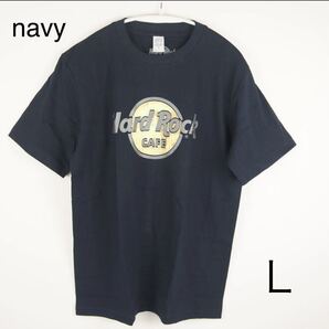 【新品・送料無料】HardRock Cafe プリント ロゴ Tシャツ 紺 ネイビー Lサイズ ロゴTシャツ ハードロックカフェ