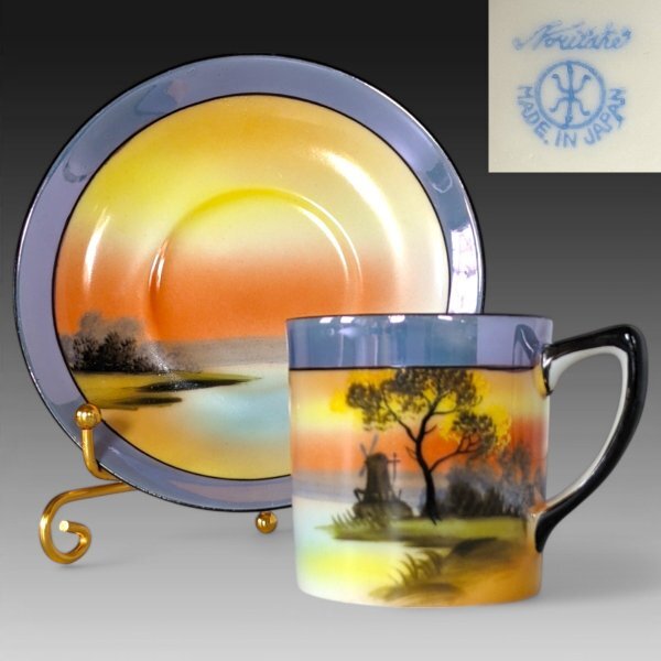 オールドノリタケ銘品!! オールドノリタケ・金盛上藍地白鳥湖畔