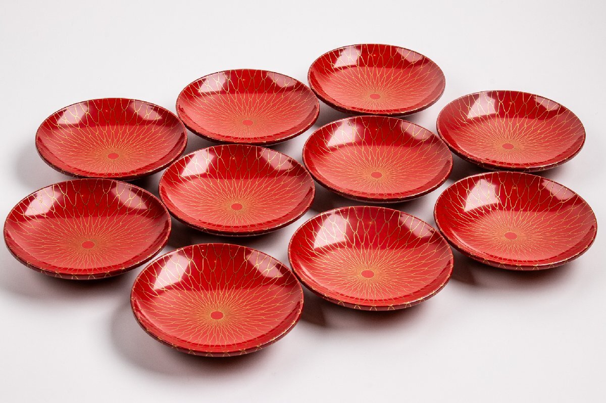 A412 輪島塗盃台と大盃 朱塗り 高盛蒔絵 金蒔絵 細密厚塗 鶏図 A412 輪島塗盃台と大盃 朱塗り 高盛蒔絵 金蒔絵 細密厚塗 鶏図