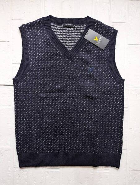 【新品】タグつき ☆LYLE&SCOTT ライル&スコット Vネック ニットベスト メンズ サイズL ネイビー ゆったり ビジネス カジュアル ゴルフ
