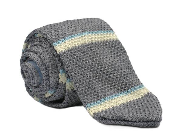 【新品】送料無料 Helios MIX YARN BORDER KNIT TIE GRAY・ネクタイ・ニットタイ・メンズ・ビジネス・フォーマル・カジュアル・冠婚葬祭